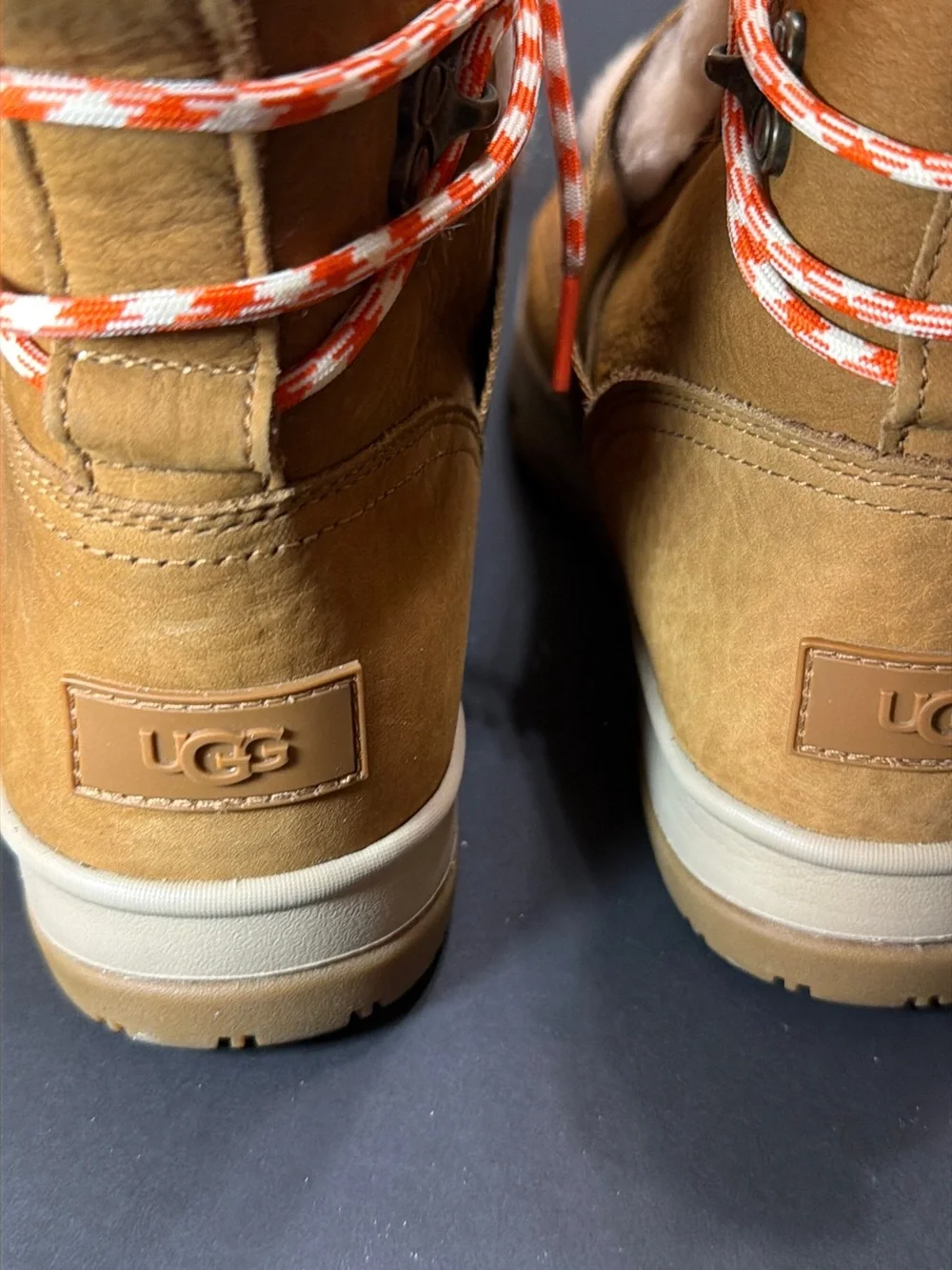 UGG Classic Weather Hiker  Suede Shearling Strap Boots Chestnut Color